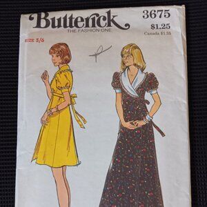 Vintage Butterick 3675 Sewing Pattern Junior A-Line Wrap Dress Boho Prairie S